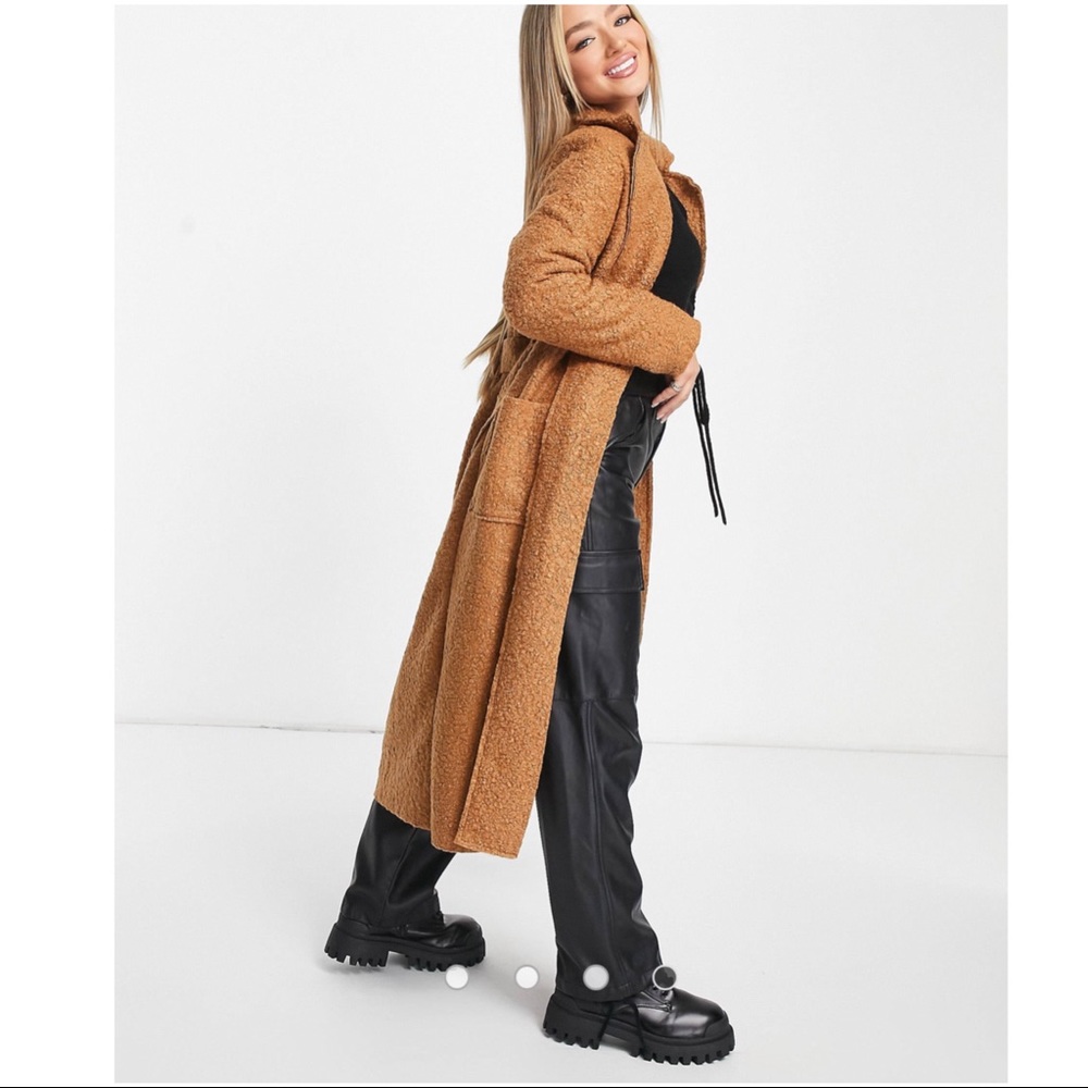 NWT ASOS Long camel coat with belt from Naa Naa Size M $129 - Picture 2 of 11